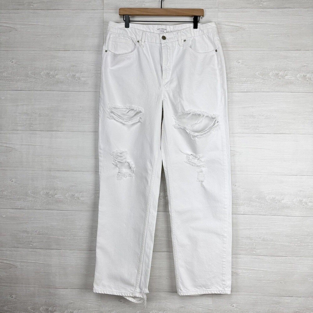 Good American Jeans 14/32 Waist 35 Good 90s Loose Fit Ripped Straight Leg White